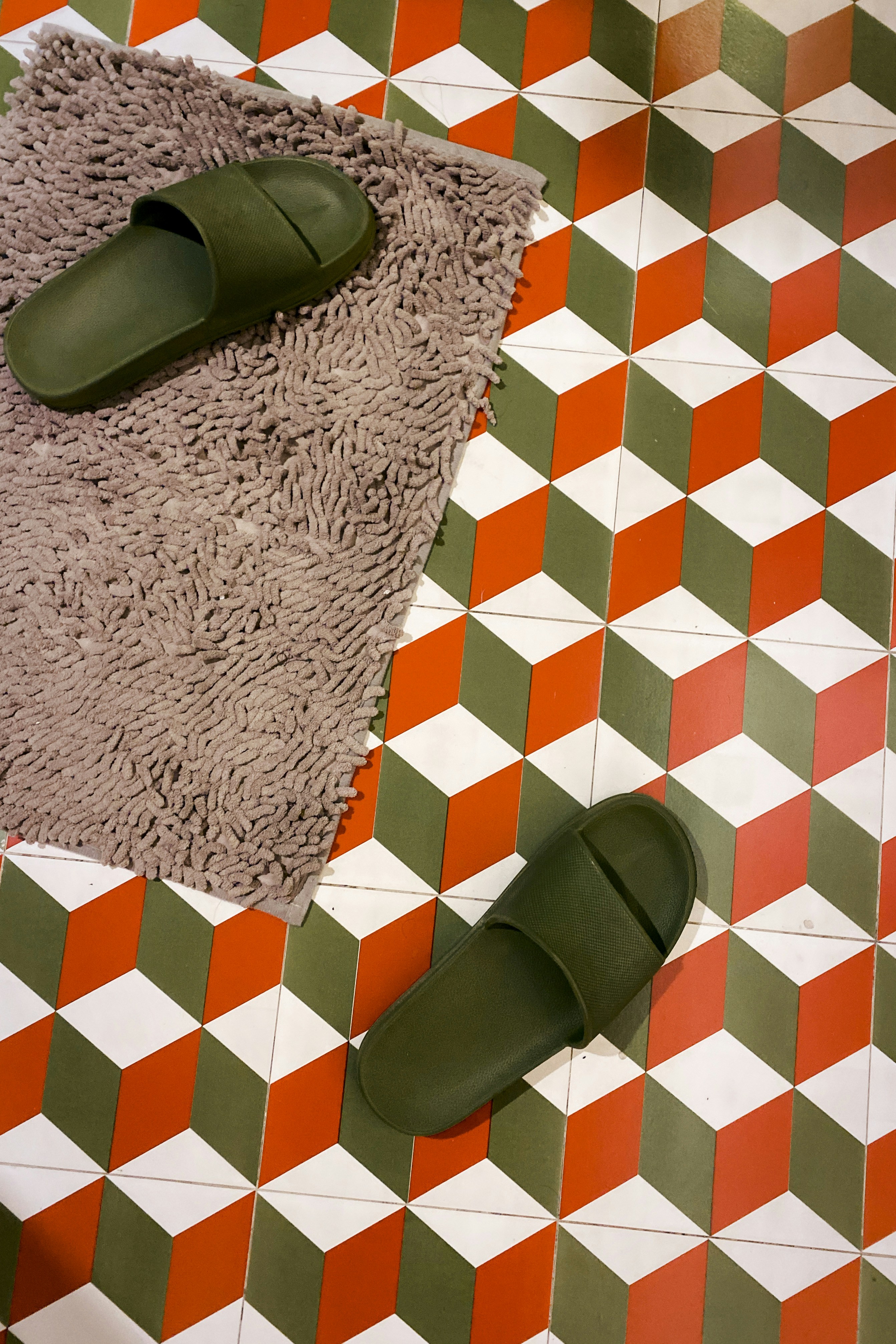 Indoor slippers on tiled floor