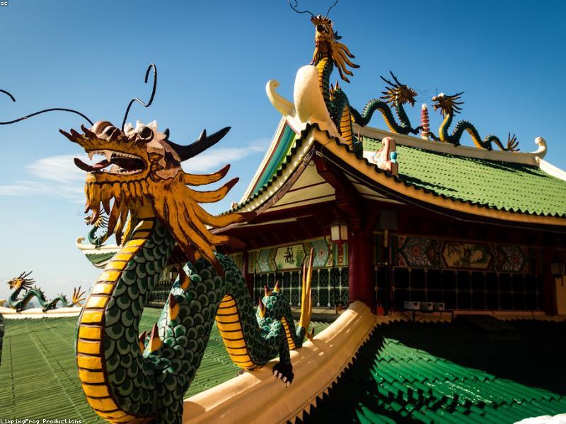 Traditional Chinese courtyard house (siheyuan) with gray brick walls and curved rooflines