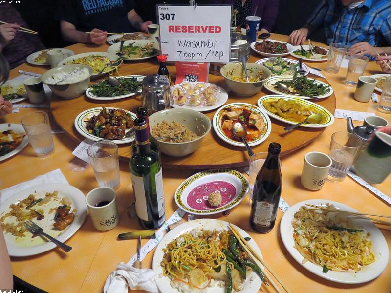 Chinese lazy Susan rotating table with dishes