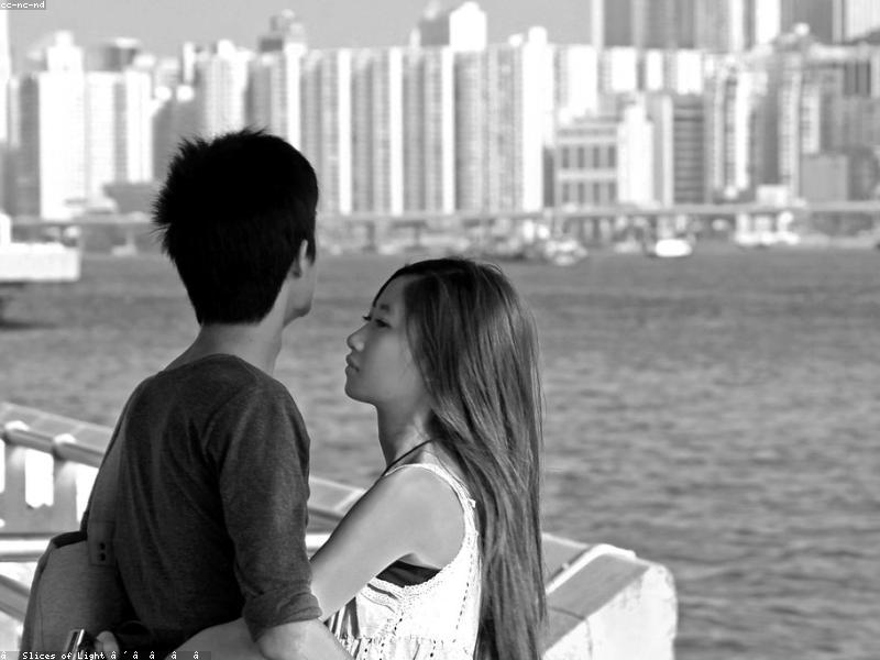 Couple walking together in a Chinese park