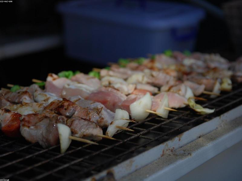 Chinese BBQ skewers on a charcoal grill
