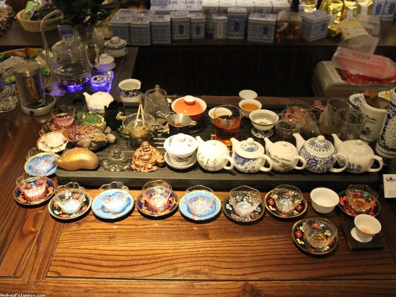 Busy market stalls in China with colorful goods
